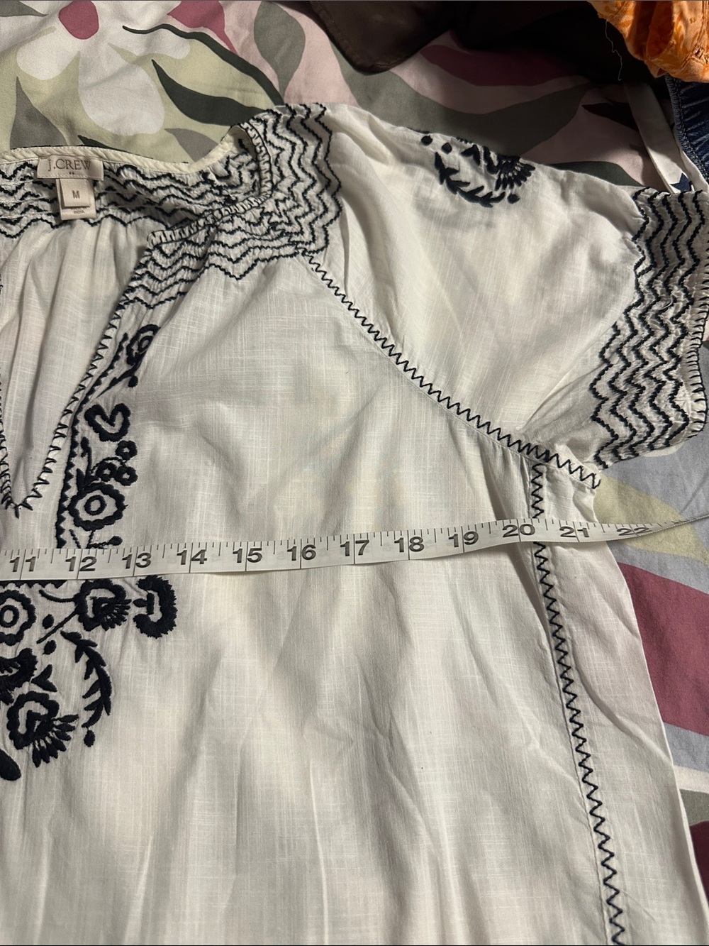J. Crew White Tunic with Navy Floral Embroidery - Picture 3 of 9